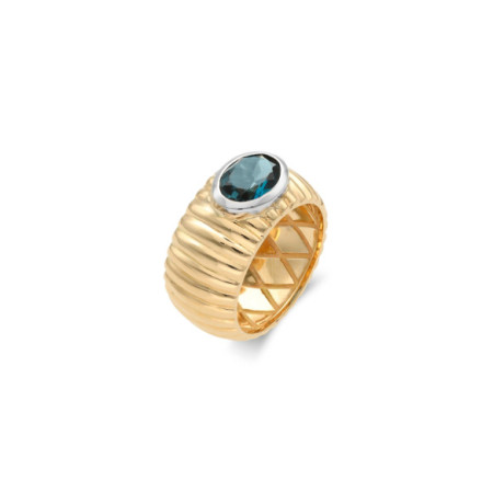 Anillo Oro Amarillo-Blanco Y Topacio. Género: Mujer. Material: Oro blanco,Oro amarillo. Piedras: Topacio azul