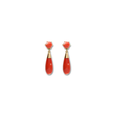 Pendientes Oro Amarillo Y Coral. Género: Mujer,Niña. Material: Oro amarillo. Piedras: Coral