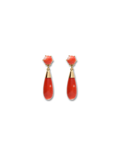 Pendientes Oro Amarillo Y Coral