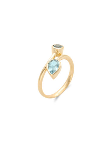 Anillo Oro Amarillo, Topacio Y Aguamarina