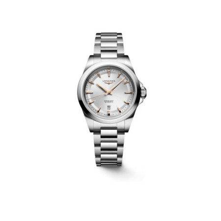 Reloj Longines Conquest L3.320.4.72.6. Género: Mujer. Material: Acero. Tamaño: Menos de 32mm. Correa: Acero. Color esfera: Plata. Estilo: Cocktail,Clásico,Casual. Movimiento: Automático. Características técnicas: Hora y segundero,Calendario,Reserva de marcha