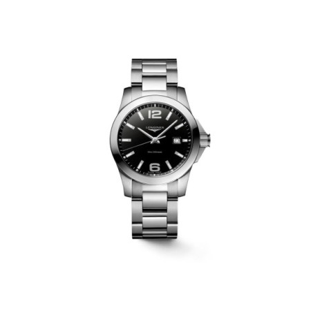 Reloj Longines Conquest L3.377.4.58.6. Género: Mujer. Material: Acero. Tamaño: De 32mm a 38mm. Correa: Acero. Color esfera: Negro. Estilo: Deportivo,Cocktail,Clásico. Movimiento: Cuarzo. Características técnicas: Hora y segundero,Calendario