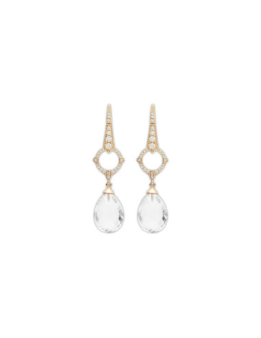 Pendientes Oro Amarillo, Diamantes Y Cristal De Roca