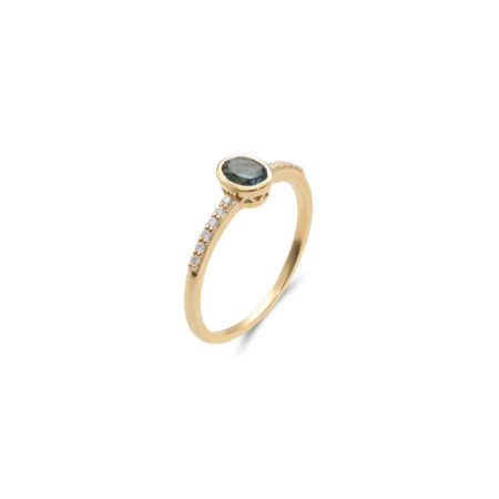 Anillo Oro Amarillo, Topacio Y Diamantes. Género: Mujer. Material: Oro amarillo. Piedras: Diamantes,Topacio azul
