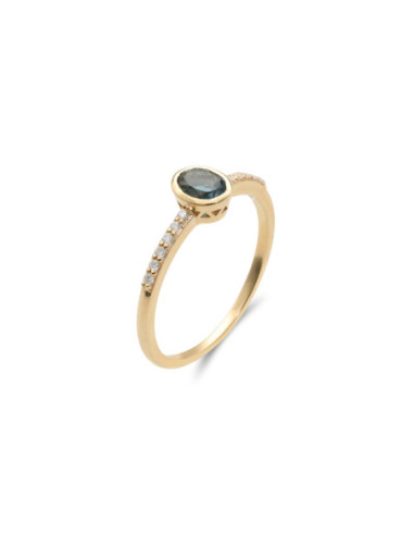 Anillo Oro Amarillo, Topacio Y Diamantes