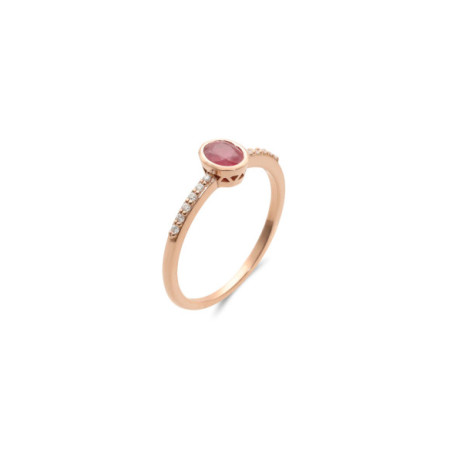 Anillo Oro Rosa, Rubí Y Diamantes. Género: Mujer. Material: Oro rosa. Piedras: Diamantes,Rubies