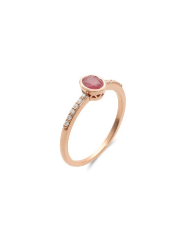 Anillo Oro Rosa, Rubí Y Diamantes