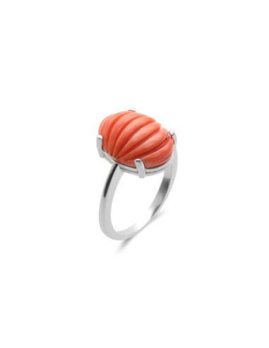 Anillo Oro Blanco Y Coral