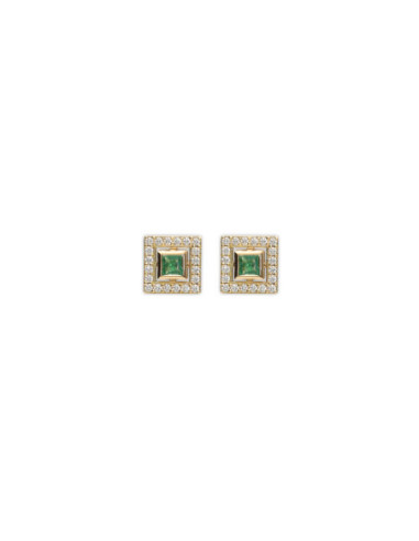 Pendientes Oro Amarillo, Esmeralda Y Diamantes