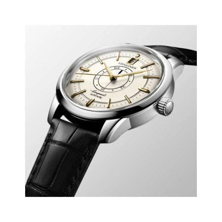 Reloj Longines Conquest Heritage Central Power Reserve L1.648.4.78.2. Género: Hombre. Material: Acero. Tamaño: De 32mm a 38mm. Correa: Piel. Color esfera: Marfil. Estilo: Clásico. Movimiento: Automático. Características técnicas: Calendario,Reserva de marcha,Hora y segundero