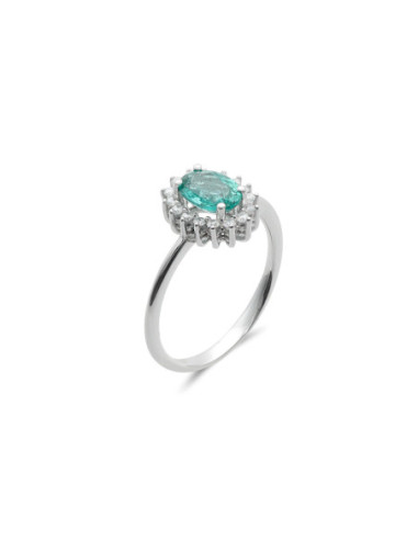 Anillo Oro Blanco, Esmeralda Y Diamantes