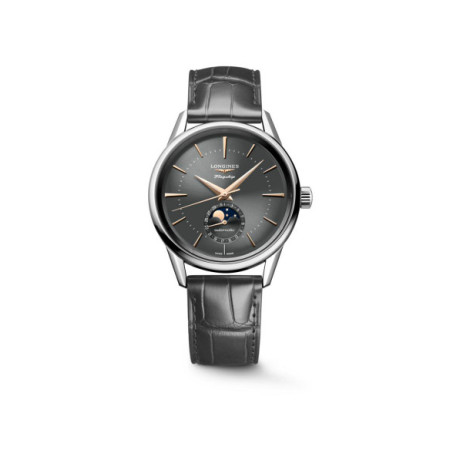 Reloj Longines Flagship Heritage Moonphase L4.815.4.52.2. Género: Hombre. Material: Acero. Tamaño: De 32mm a 38mm. Correa: Piel. Color esfera: Gris. Estilo: Clásico. Movimiento: Automático. Características técnicas: Calendario,Reserva de marcha,Hora y segundero,Fases lunares