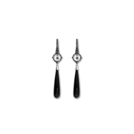 Pendientes Oro Blanco, Diamantes Y Ónix. Género: Mujer. Material: Oro blanco. Piedras: Diamantes,Onix