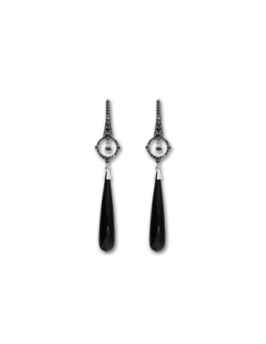 Pendientes Oro Blanco, Diamantes Y Ónix