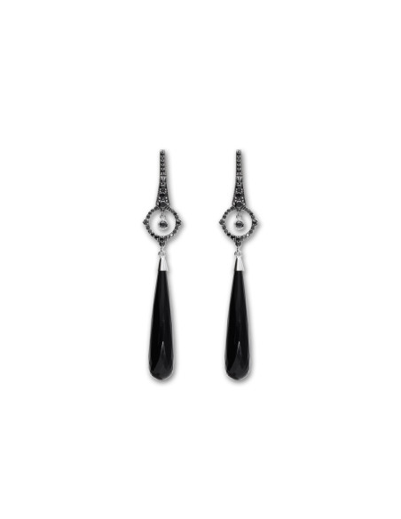 Pendientes Oro Blanco, Diamantes Y Ónix