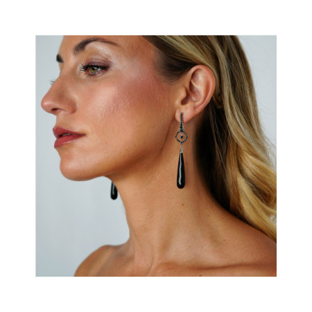 Pendientes Oro Blanco, Diamantes Y Ónix. Género: Mujer. Material: Oro blanco. Piedras: Diamantes,Onix