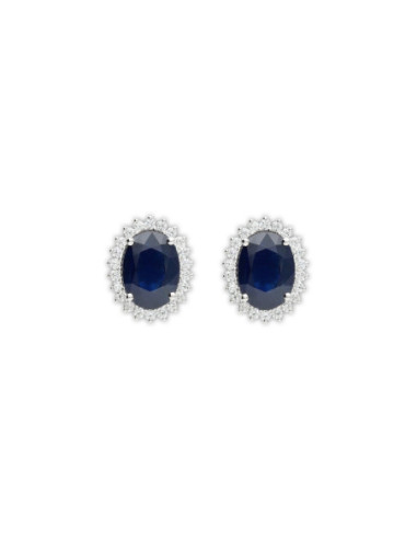 Pendientes Oro Blanco, Zafiro Y Diamantes