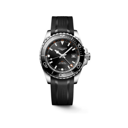 Reloj Longines Hydroconquest GMT L3.790.4.56.9. Género: Hombre. Material: Acero,Cerámica. Tamaño: De 39mm a 42mm. Correa: Caucho. Color esfera: Negro. Estilo: Deportivo. Movimiento: Automático. Características técnicas: Calendario,Hora y segundero,Reserva de marcha