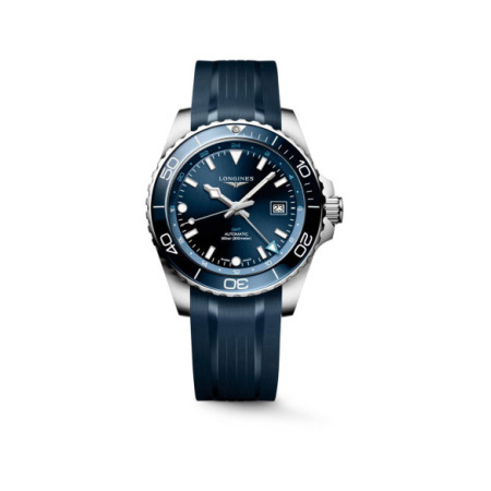 Reloj Longines Hydroconquest GMT L3.890.4.96.9. Género: Hombre. Material: Acero. Tamaño: De 43mm a 46mm. Correa: Caucho. Color esfera: Azul. Estilo: Deportivo. Movimiento: Automático. Características técnicas: Calendario,Hora y segundero,Reserva de marcha