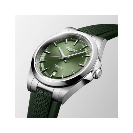 Reloj Longines Conquest L3.720.4.02.9. Género: Hombre,Mujer. Material: Acero. Tamaño: De 32mm a 38mm. Correa: Caucho. Color esfera: Verde. Estilo: Deportivo. Movimiento: Automático. Características técnicas: Calendario,Reserva de marcha,Hora y segundero