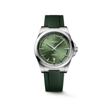 Reloj Longines Conquest L3.830.4.02.9. Género: Hombre. Material: Acero. Tamaño: De 39mm a 42mm. Correa: Caucho. Color esfera: Verde. Estilo: Deportivo. Movimiento: Automático. Características técnicas: Calendario,Hora y segundero,Reserva de marcha