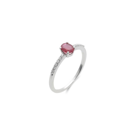Anillo Oro Blanco, Rubí Y Diamantes. Género: Mujer. Material: Oro blanco. Piedras: Diamantes,Rubies