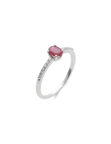 Anillo Oro Blanco, Rubí Y Diamantes