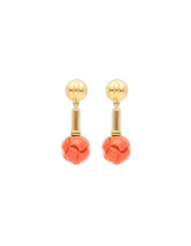 Pendientes Oro Amarillo Y Coral