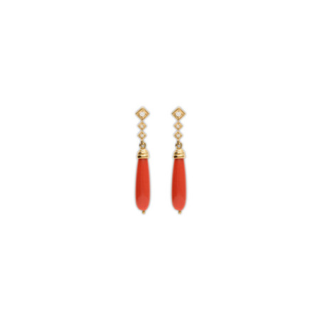 Pendientes Oro Amarillo, Circonitas Y Coral. Género: Mujer. Material: Oro amarillo. Piedras: Coral,Circonitas