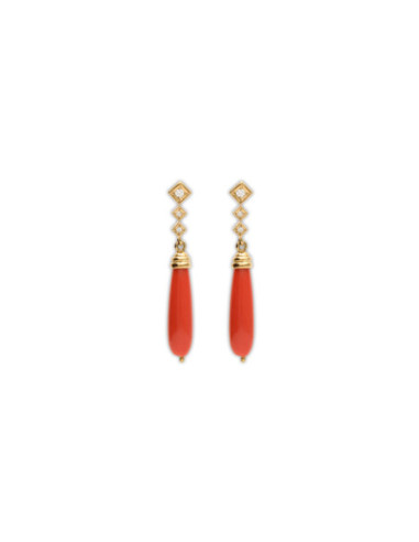 Pendientes Oro Amarillo, Circonitas Y Coral