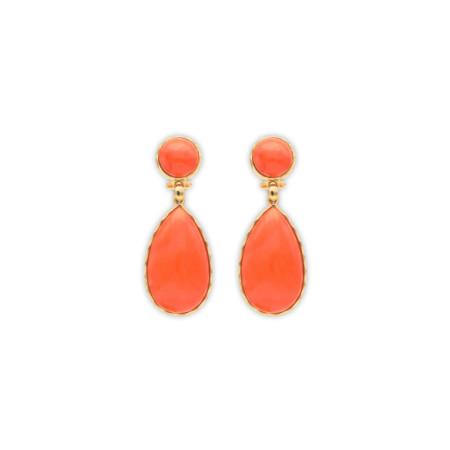 Pendientes Oro Amarillo Y Coral. Género: Mujer. Material: Oro amarillo. Piedras: Coral