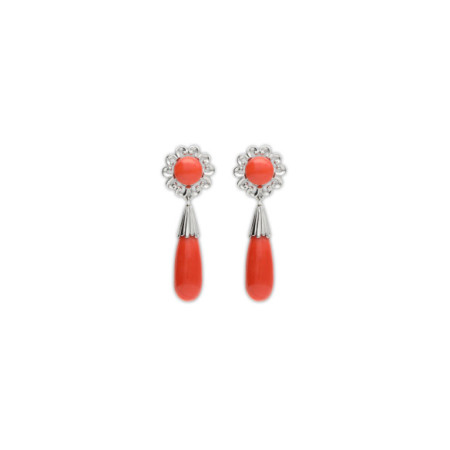 Pendientes Oro Blanco Y Coral. Género: Mujer. Material: Oro blanco. Piedras: Coral