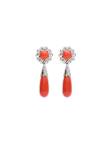 Pendientes Oro Blanco Y Coral