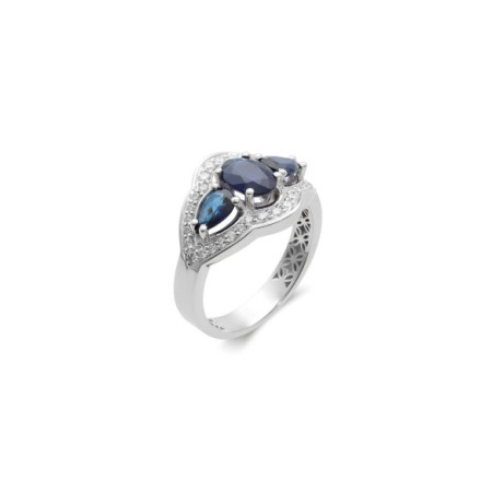 Anillo Oro Blanco, Zafiros Y Diamantes. Género: Mujer. Material: Oro blanco. Piedras: Diamantes,Zafiros
