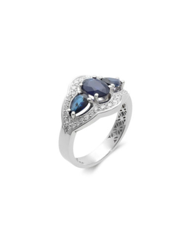 Anillo Oro Blanco, Zafiros Y Diamantes