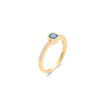 Anillo Oro Amarillo, Zafiro Y Diamantes. Género: Mujer. Material: Oro amarillo. Piedras: Diamantes,Zafiros