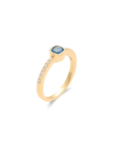 Anillo Oro Amarillo, Zafiro Y Diamantes