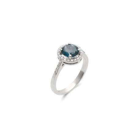 Anillo Oro Blanco, Topacio Y Diamantes. Género: Mujer. Material: Oro blanco. Piedras: Diamantes,Topacio azul
