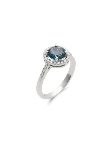 Anillo Oro Blanco, Topacio Y Diamantes