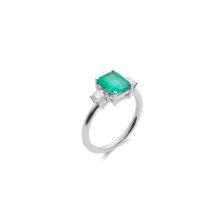 Anillo Oro Blanco, Esmeralda Y Diamantes. Género: Mujer. Material: Oro blanco. Piedras: Diamantes,Esmeraldas