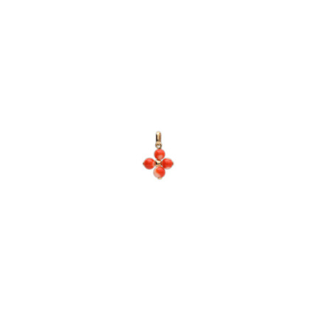 Colgante Cruz Oro Amarillo Y Coral. Género: Mujer. Material: Oro amarillo. Piedras: Coral