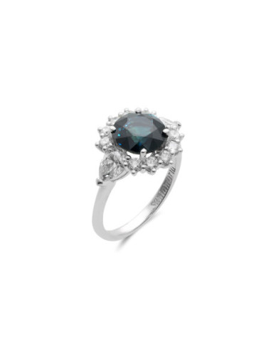 Anillo Oro Blanco, Zafiro Y Diamantes