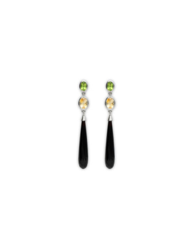 Pendientes Plata, Peridoto, Citrino Y Ónix
