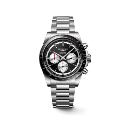 Reloj Longines Conquest Chronograph L3.835.4.52.6. Género: Hombre. Material: Acero,Cerámica. Tamaño: De 39mm a 42mm. Correa: Acero. Color esfera: Negro. Estilo: Deportivo. Movimiento: Automático. Características técnicas: Hora y segundero,Reserva de marcha,Cronógrafo