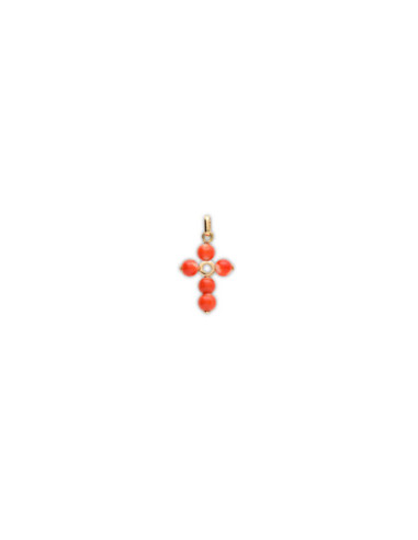 Colgante Cruz Oro Amarillo Y Coral