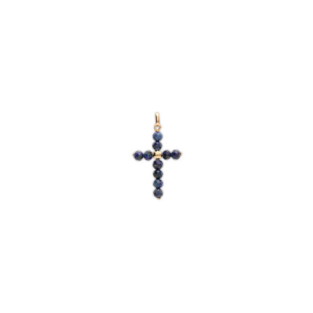 Colgante Cruz Oro Amarillo Y Lapislázuli. Género: Mujer,Niña. Material: Oro amarillo. Piedras: Laspislazuli