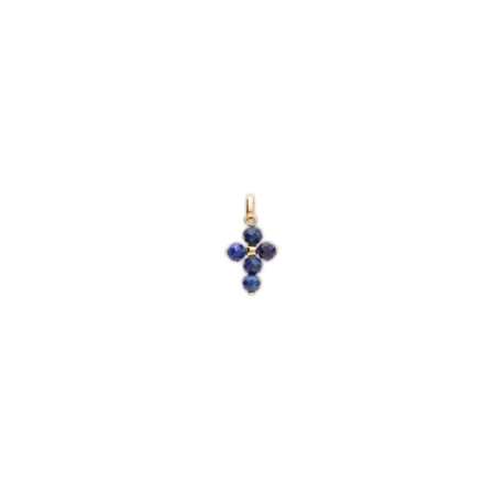 Colgante Cruz Oro Amarillo Y Lapislázuli. Género: Mujer,Niña. Material: Oro amarillo. Piedras: Laspislazuli