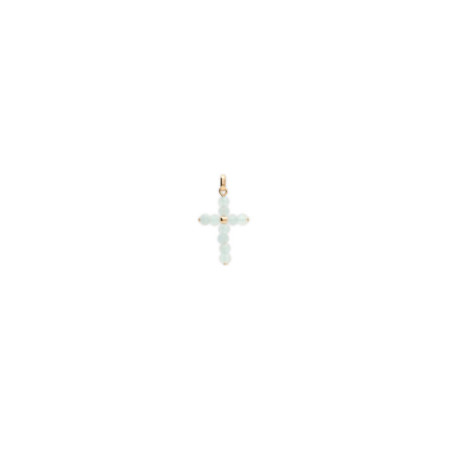 Colgante Cruz Oro Amarillo Y Aguamarina. Género: Mujer,Niña. Material: Oro amarillo. Piedras: Aguamarinas