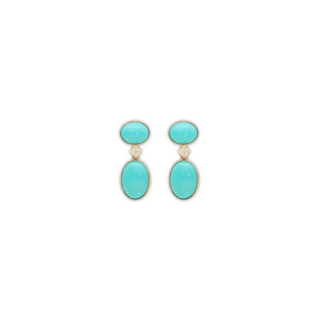 Pendientes Oro Amarillo, Circonita Y Turquesas. Género: Mujer. Material: Oro amarillo. Piedras: Circonitas,Turquesa
