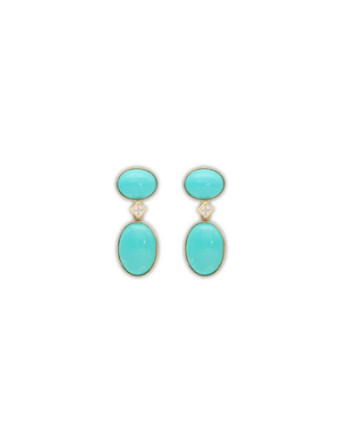 Pendientes Oro Amarillo, Circonita Y Turquesas
